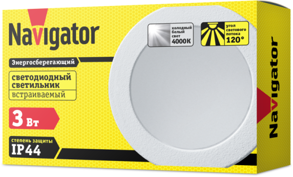 Светильник светодиодный 71 273 NDL-RP4-3W-840-WH-LED 3Вт 4000К IP44 бел. Navigator 71273