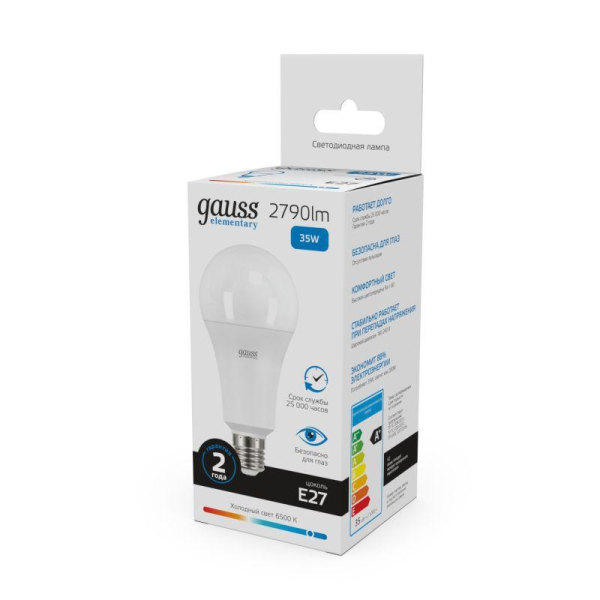 Лампа светодиодная Elementary 35Вт A80 грушевидная 6500К холод. бел. E27 2790лм GAUSS 70235