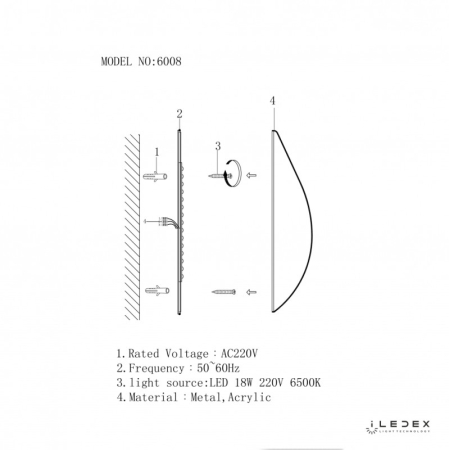 Бра iLedex 6008W-18W-3000K WH-GL