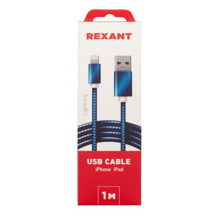 Кабель USB-A – Lightning для Apple, 2,4A 1м, в синей нейлоновой оплетке REXANT