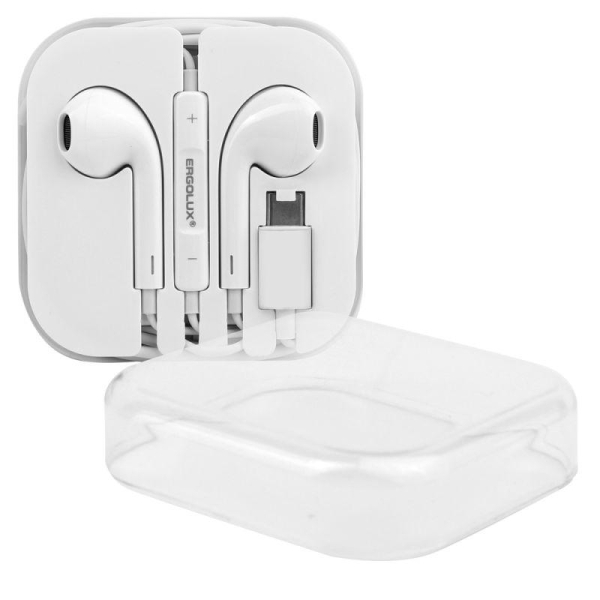 Наушники вкладыши с микрофоном ELX-WHP03-C01 проводные Type-C 1.2м коробка+бокс бел. ERGOLUX 15284