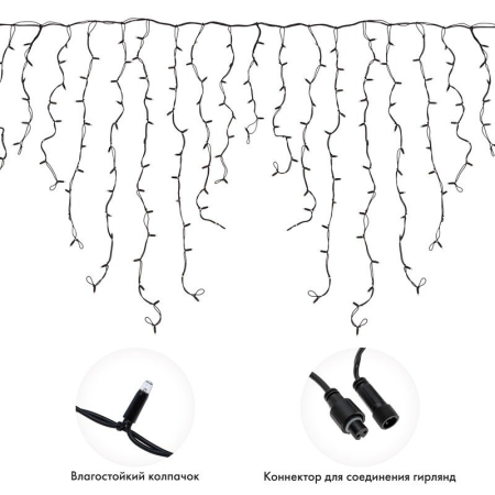Гирлянда светодиодная Бахрома (Айсикл) 6,0х1,5м 480 LED БЕЛЫЙ черный каучук 3,3мм IP67 постоянное свечение 230В блок в комплекте NEON-NIGHT