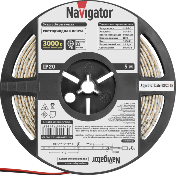 Лента светодиодная 71 426 NLS-5050WW60-14.4 IP20 12B R5 14.4Вт/м (уп.5м) Navigator 71426