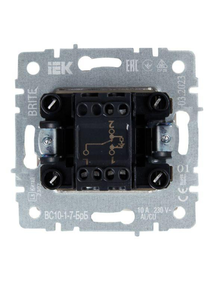 Выключатель проходной 1-кл. СП BRITE ВС10-1-7-БрБ 10А с индик. механизм бел. IEK BR-V12-1-10-K01