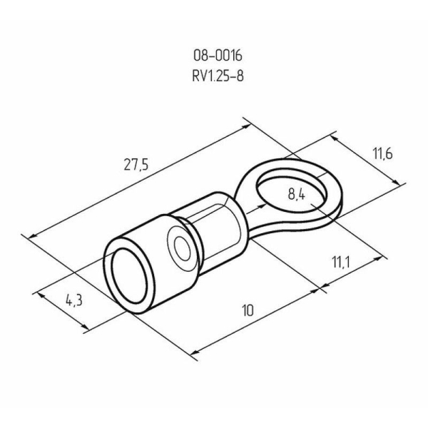 Наконечник кольцевой изолированный (НКИ d8.4мм) 0.5-1.5кв.мм (VR1.25-8) REXANT 08-0016