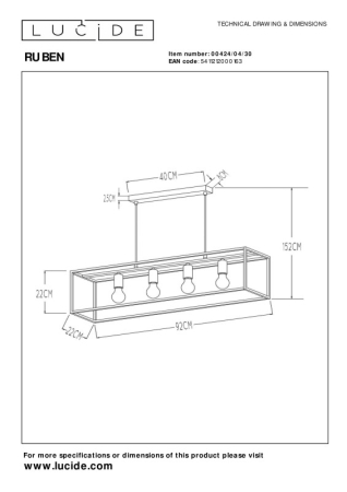 Подвесной светильник LUCIDE 00424/04/30