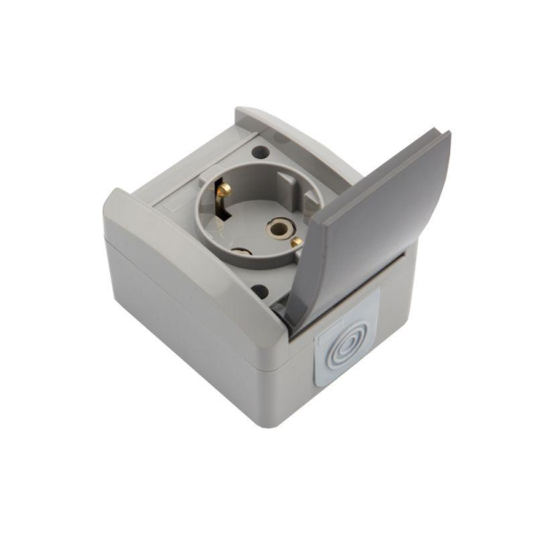 Розетка одноместная INDUSTRIAL IP54 с/з, о/у серая KRANZ