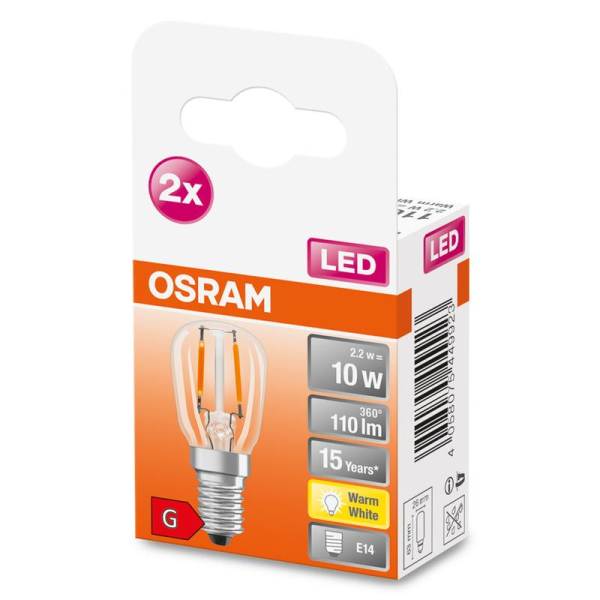 Лампа светодиодная филаментная Special T26 2.2Вт (замена 10Вт) прозр. 2700К тепл. бел. E14 110лм угол пучка 320град. 220-240В (уп.2шт) OSRAM 4058075449923