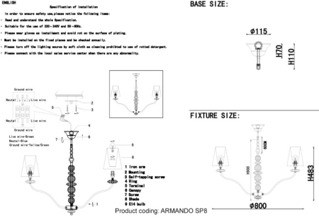 Подвесная люстра Crystal Lux ARMANDO SP8 CHROME