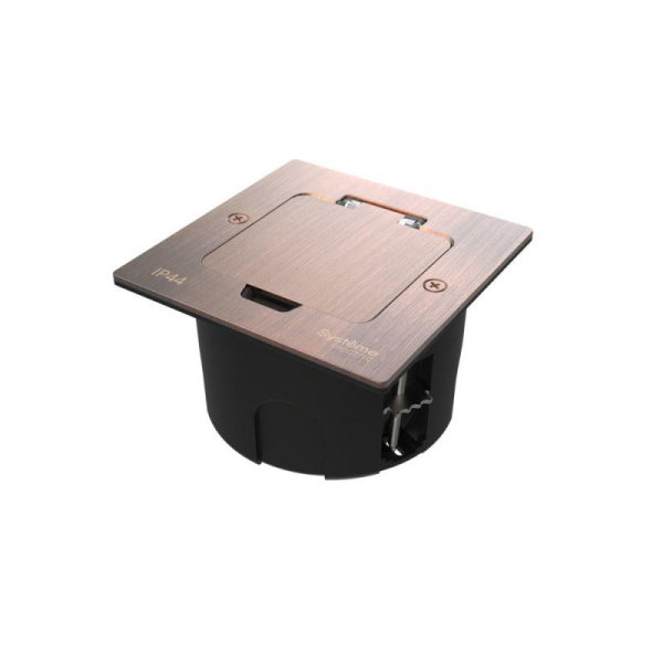 Лючок MultiDesk MDK21 с розеткой 2P+E 16А 250В IP44 с монтажной коробкой для стены фальшпола стола медь SE MDK21102CA