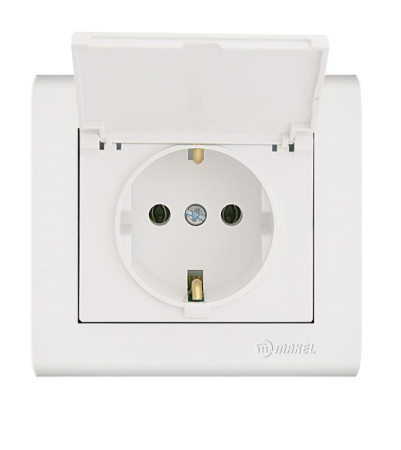 Розетка Manolya с заземл. и крышкой бел. Makel 41001029