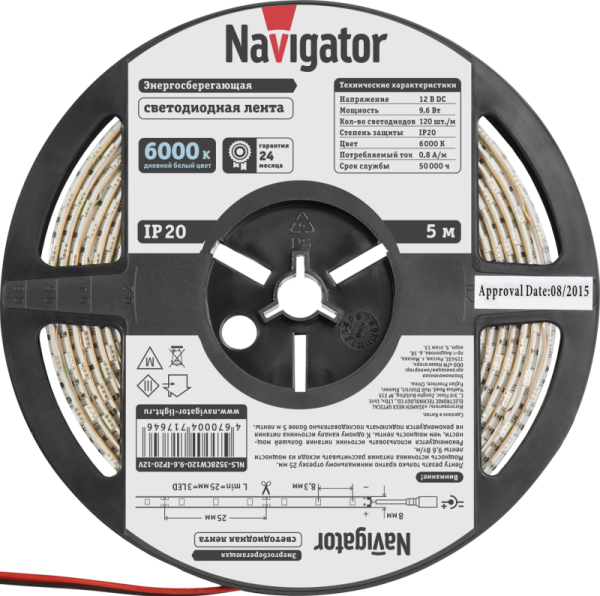 Лента светодиодная 71 764 NLS-3528CW120-9.6-IP20-12V R5 9.6Вт/м (уп.5м) Navigator 71764