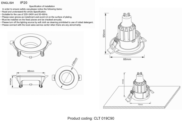 Встраиваемый светильник Crystal Lux CLT 019C90 BL