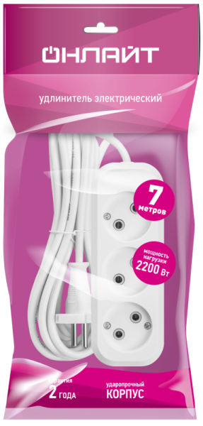 Удлинитель 3х7м без заземл. 10А IP20 90510 OPE-S-03-700-X-2х1 ОНЛАЙТ 90510
