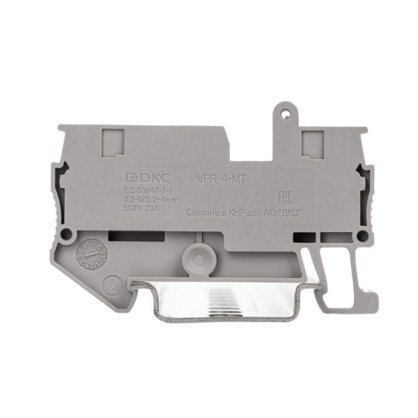 Клемма с размыкателем зажим push-in 2 точки подключения 4кв.мм сер. DKC VPR-4-TG