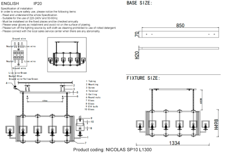 Crystal Lux Люстры Crystal Lux NICOLAS SP10 L1300 NICKEL/WHITE