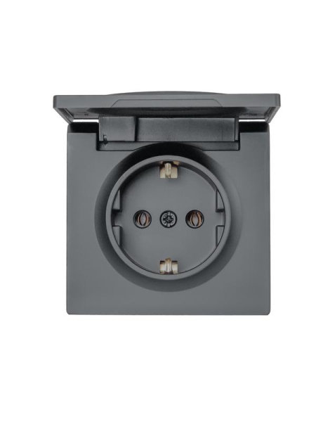Розетка 1-м ОП LETO с заземл. с крышкой LETO ПБТ графит LEZARD 752-3400-123B