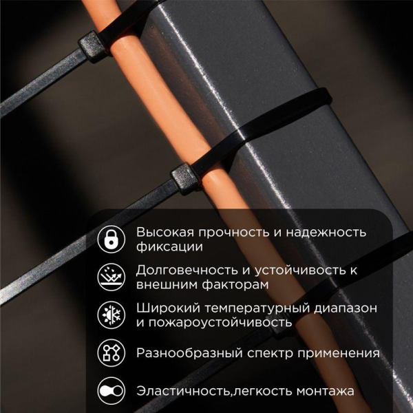 Стяжка кабельная нейлоновая 700x9,0мм, черная (25 шт/уп) REXANT