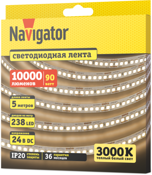 Лента светодиодная 95 310 NLS-2835WW240-18-IP20-24V (уп.5м) Navigator 95310