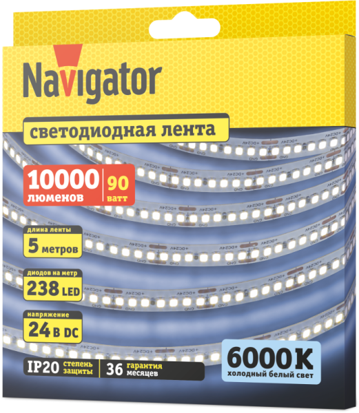 Лента светодиодная 95 299 NLS-2835CW240-18-IP20-24V (уп.5м) Navigator 95299