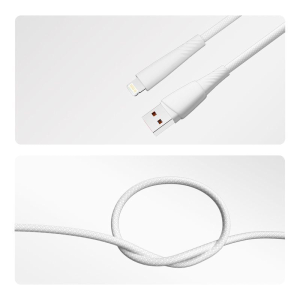 Кабель USB-A – Lightning для Apple, 2,4А, 1м, в белой нейлоновой оплетке REXANT