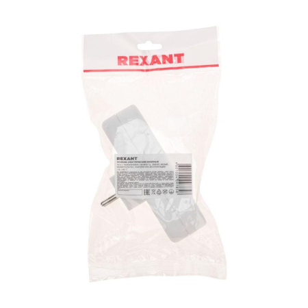 Тройник электрический линейный 16А с/з вертикальный, белый REXANT