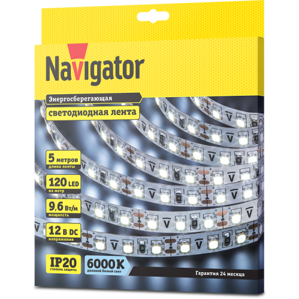 Лента светодиодная 71 764 NLS-3528CW120-9.6-IP20-12V R5 9.6Вт/м (уп.5м) Navigator 71764