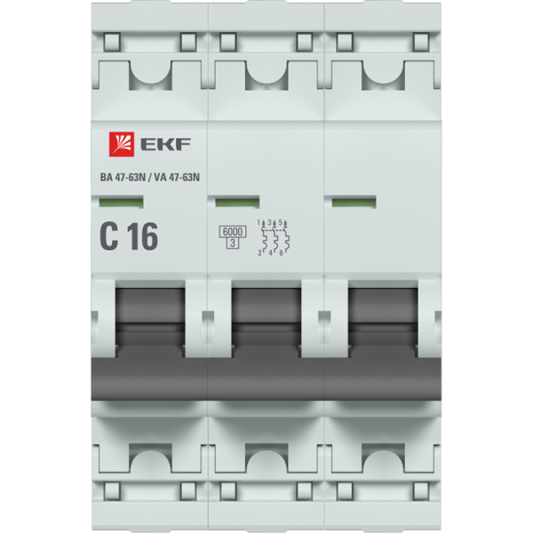 Выключатель автоматический модульный 3п C 16А 6кА ВА 47-63N PROxima EKF M636316C
