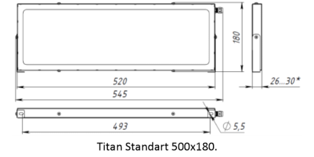 Titan Standart 500x180x30 50Вт 5000К IP66 Прозрачное закаленное стекло