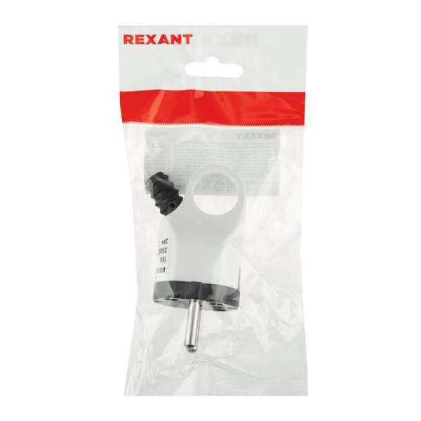 Вилка Евро угловая с з/к 16А с кольцом бело-черная REXANT