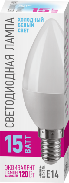 Лампа светодиодная 90 442 OLL-C37-15-230-6.5K-E14-PROMO 15Вт свеча 6500К E14 220-240В ОНЛАЙТ 90442