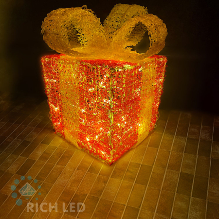 Светодиодный подарок 30 см, красный золотой, тепло белый