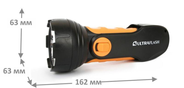 Фонарь аккумуляторный LED3816 9LED аккум. SLA 220В склад. вилка пластик. черн./желт. (кор.) Ultraflash 10794