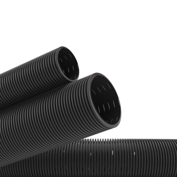 Труба гофрированная двустенная ПНД гибкая дренажная d125мм без фильтра SN6 перфорация 360град. черн. (уп.40м) DKC 140912A