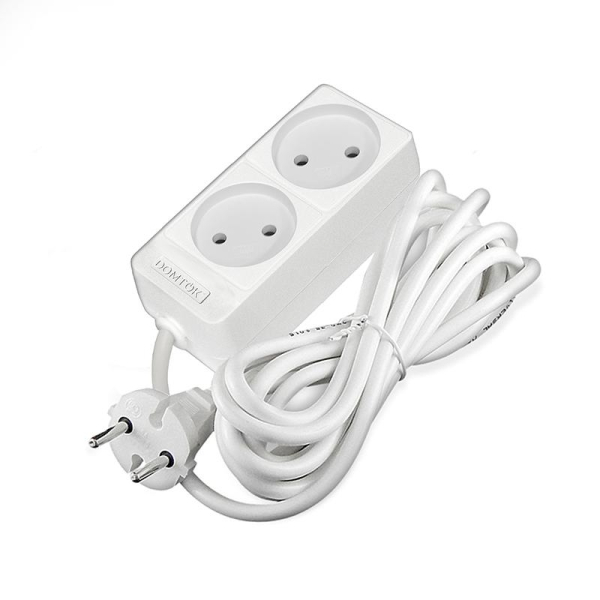 Удлинитель 2х3м без заземл. 10А IP20 2.2кВт ПВС 2х1 бел. DOMTOK 2346