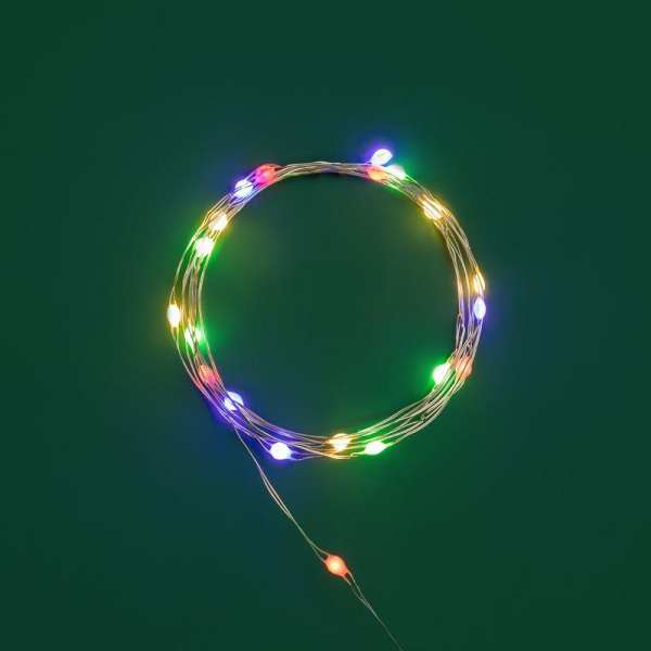 Гирлянда светодиодная Роса с крупными каплями 2м, 20LED, МУЛЬТИКОЛОР, IP20, тонкий батарейный блок, 2хCR2032 в комплекте NEON-NIGHT