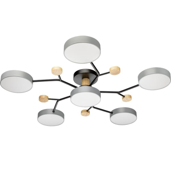 Люстра светодиодная SCANDIA 84Вт 800х800х170мм 30кв.м потолочная ДУ 3 режима диммир. сер./черн./дерево Ritter 52079 5