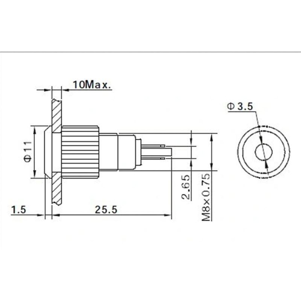 Индикатор металл. d8 12В подсветка желт. LED Rexant 36-4717