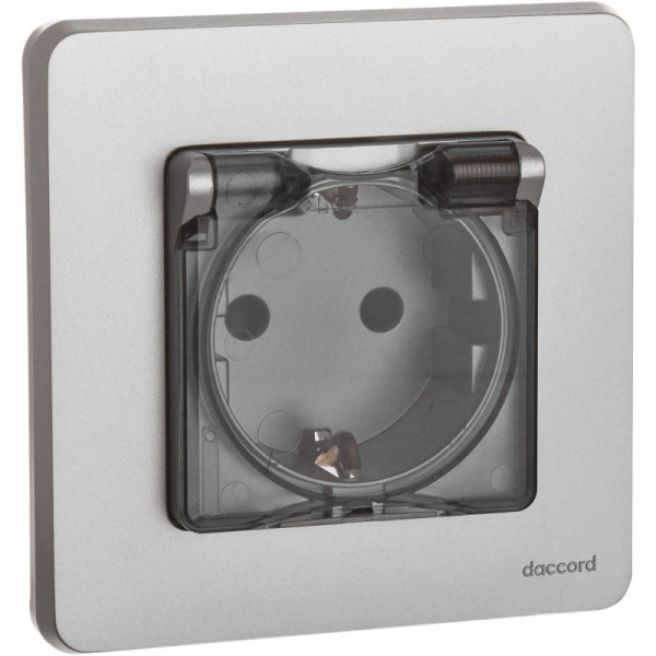 Розетка 1-м СП Inspiria 16А IP44 250В 2P+E защ. шторки с крышкой немецк. стандарт механизм алюм. IEK 673742