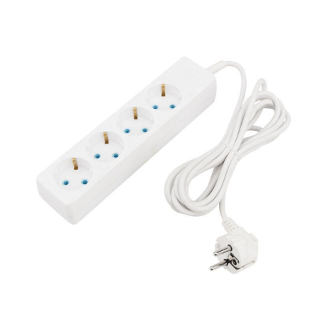 Удлинитель 4 гнезда, 3м, 3х0,75мм², с/з, белый PROconnect