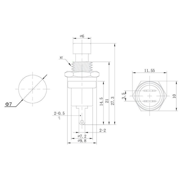 Выключатель-кнопка металл 220В 2А (2с) OFF-(ON) d7.2 красн. Micro (RWD-301 PBS-10B) Rexant 36-3310