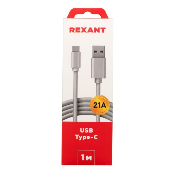 Кабель USB-A – Type-C, 2,1A, 1м, ПВХ, белый, REXANT