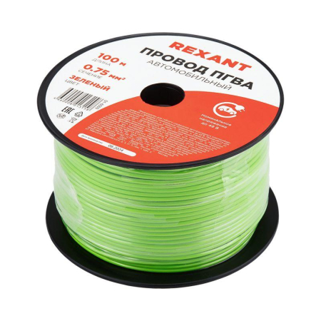 Провод ПГВА 1х0,75мм², зеленый, бухта 100м REXANT