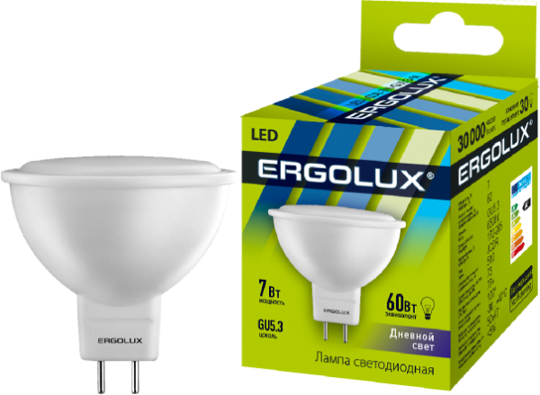Лампа светодиодная LED-JCDR-7W-GU5.3-6500K 7Вт JCDR рефлектор 6500К холод. бел. 180-240В Ergolux 12881