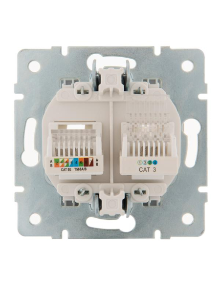 Розетка компьютерная + телефонная 2-м СП Karina RJ45 + RJ11 механизм жемчуж./бел. перламутр. LEZARD 707-3088-143