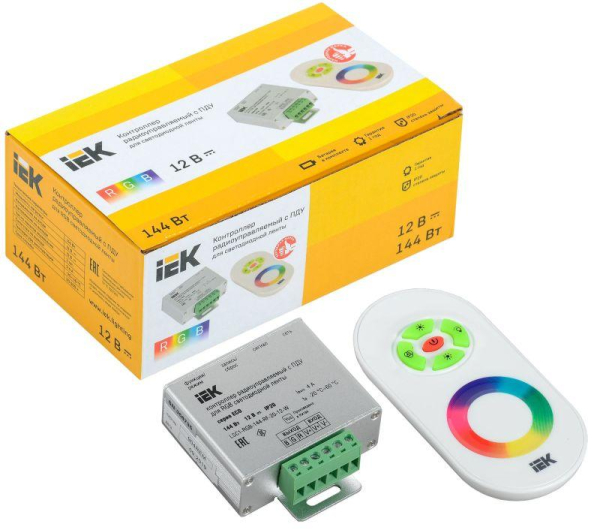 Контроллер с ПДУ радио RGB 3 канала 12В 4А 144Вт белый IEK LSC1-RGB-144-RF-20-12-W