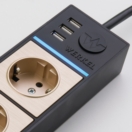 Розетка Werkel WL20-04-03 черный/шампань рифленый