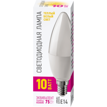 Лампа светодиодная 82 914 OLL-C37-10-230-2.7K-E14-PROMO 10Вт свеча 2700К E14 220-240В ОНЛАЙТ 82914