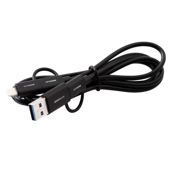 Кабель 4 в 1 USB/Type C-Type C/Lightning 5А 60Вт 1.2м З+ПД коробка черн. Ergolux 15248