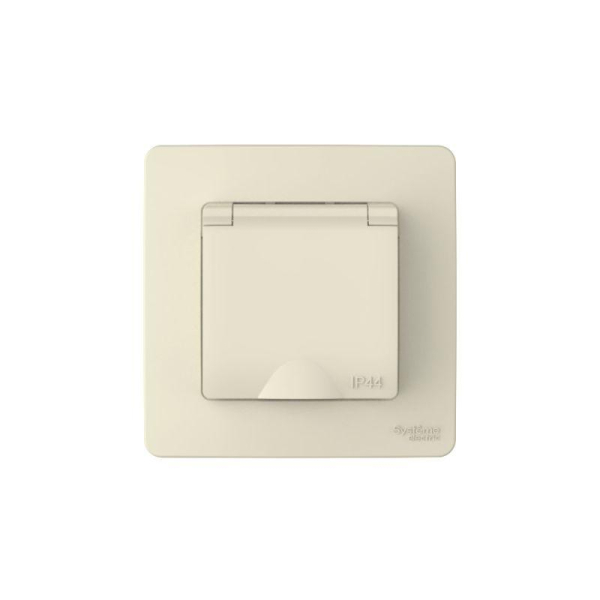 Розетка 1-м СП Blanca 16А IP44 250В с заземл. защ. шторки с крышкой молочн. SE BLNRS441112